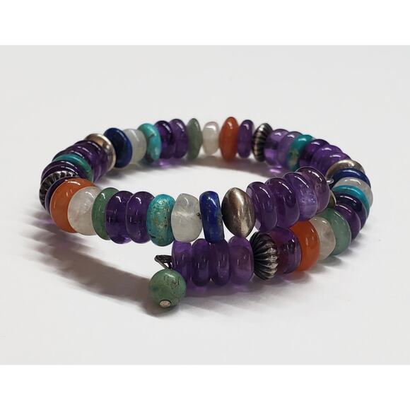Carolyn Pollack Multi Gemstone Sterling Silver Memory Wire Wrap Bracelet - Picture 1 of 6